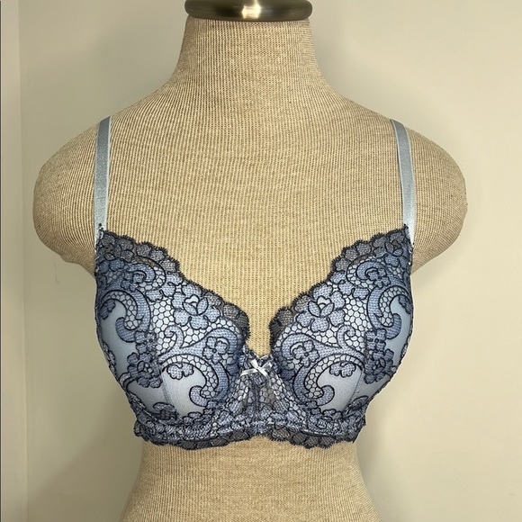 Victoria Secret Bra Size 32DD Blue Lace  Dream Angels Demi Romantic Sexy - Picture 3 of 13